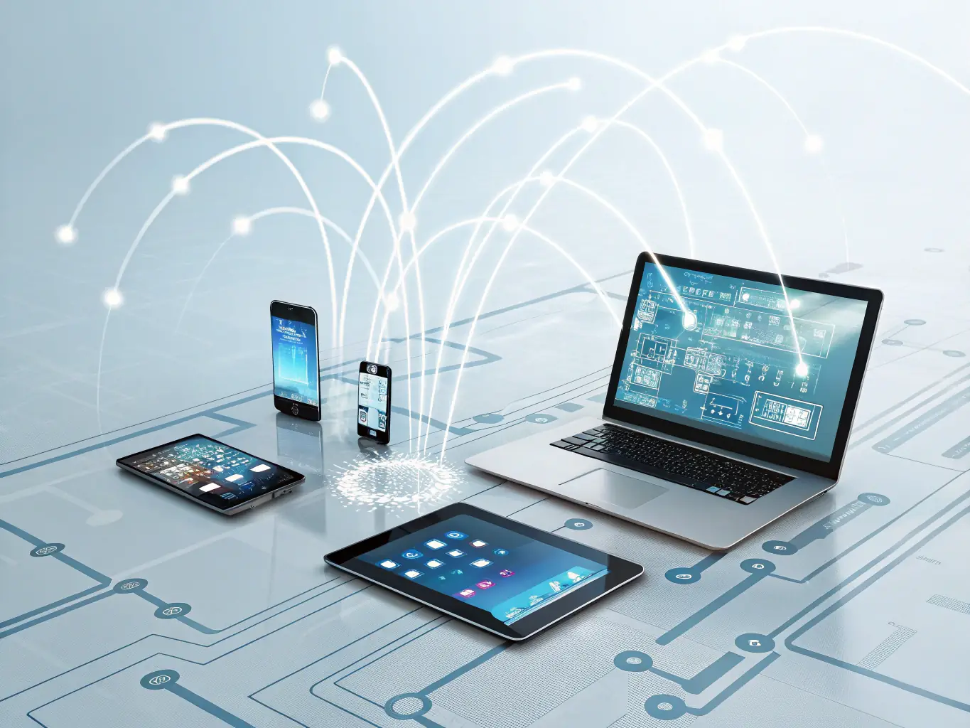 An image showing a secure digital network with protected devices and a lock icon overlay, symbolizing endpoint security.
