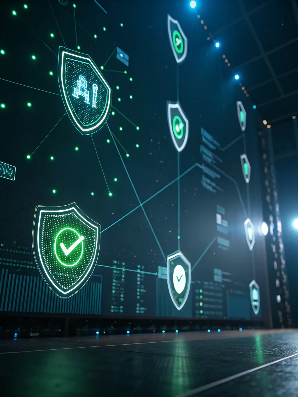 A graphic illustrating a network protected by multiple layers of security, including firewalls, intrusion detection systems, and endpoint protection, used to symbolize comprehensive IT security.