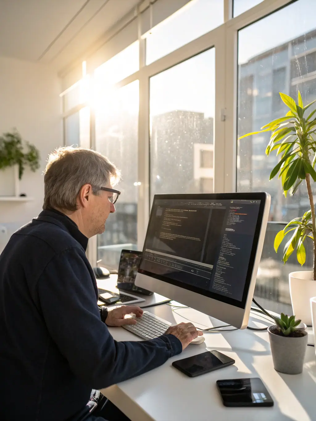 A technician working on-site in a modern office environment in Manhattan, New York, showcasing OstechSystems' commitment to providing local IT support to small businesses.